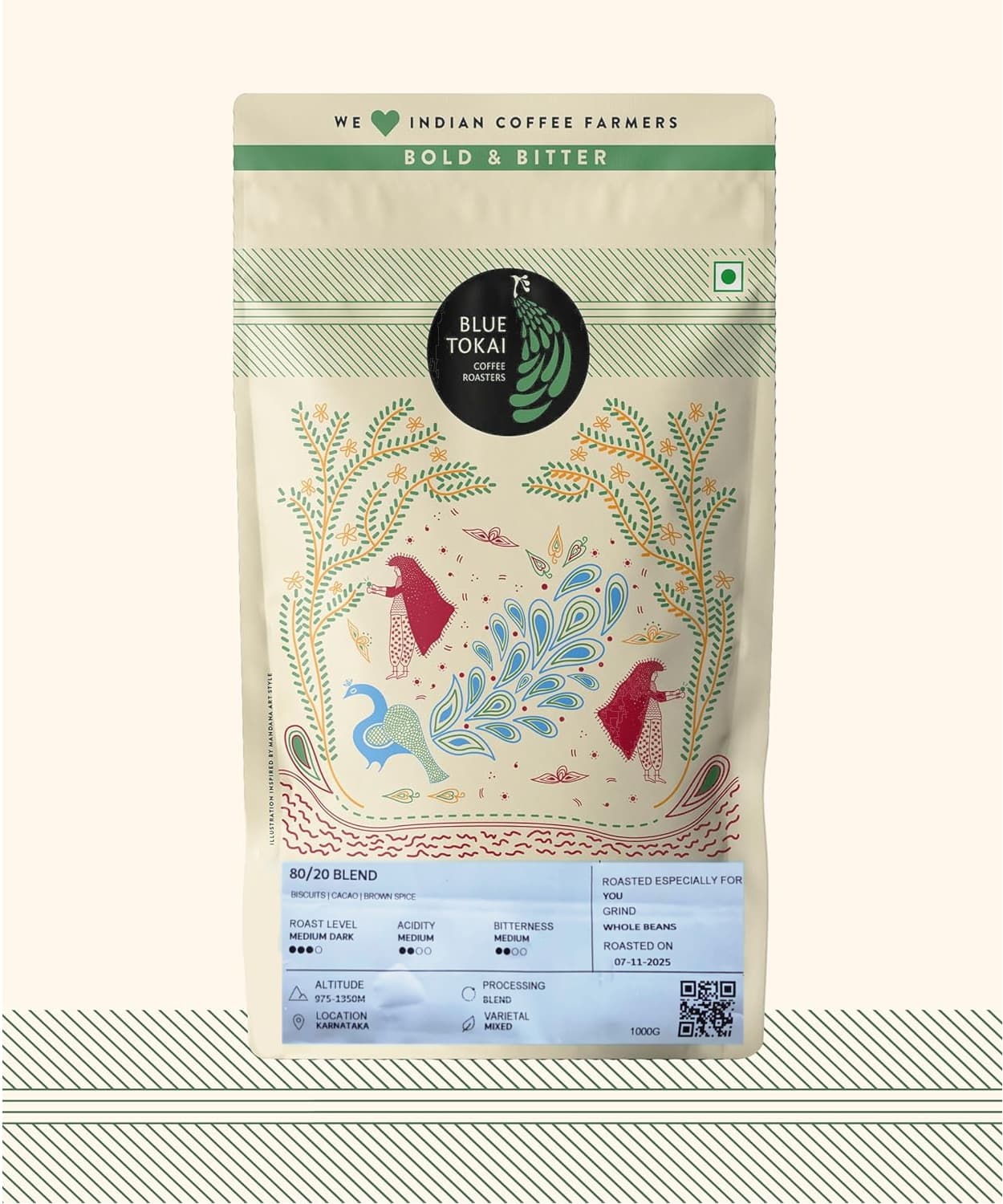 Blue Tokai Magpie 80/20 Blend - Medium Dark Roast | Rich & Smooth Coffee Blend | Specialty Coffee | Freshly Roasted Coffee Beans | 1 KG