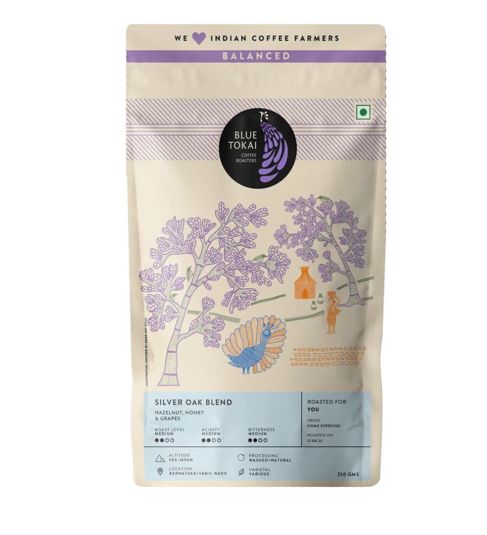 Blue Tokai Silver Oak Cafe Blend - Medium Roast | Rich & Smooth Coffee Blend | Specialty Coffee | Freshly Roasted Coffee Beans | 75 grams