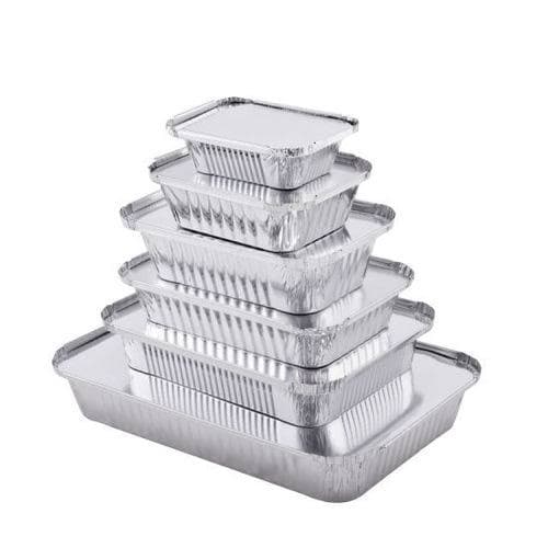 Rectangular Aluminium Food Containers with Grey Metalic Paper Board Lid - Pack of 100